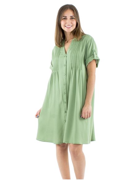 Robe viscose manches courtes plis poitrine