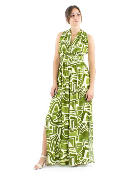 Robe longue viscose liens à croiser imprimé Graffiti