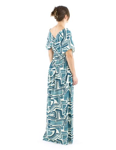 Robe longue viscose liens à croiser imprimé Graffiti