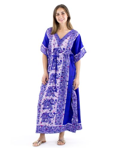 Robe kaftan polyester 132cm imprimé éléphant