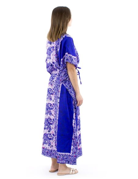 Robe kaftan polyester 132cm imprimé éléphant