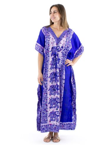 Robe kaftan polyester 132cm imprimé éléphant