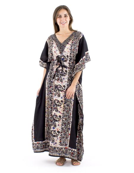 Robe kaftan polyester 132cm imprimé éléphant