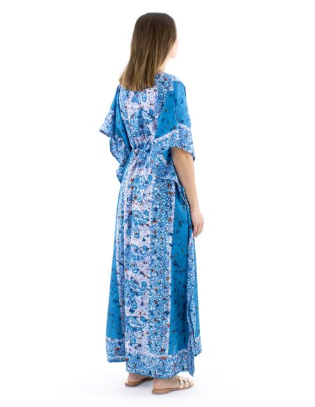 Robe kaftan polyester 132cm imprimé éléphant