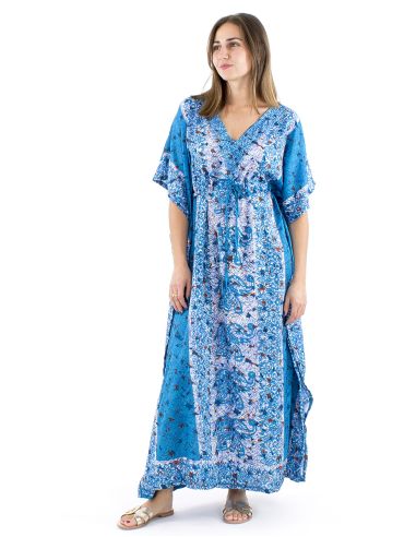 Robe kaftan polyester 132cm imprimé éléphant