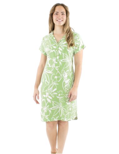 Robe 70% viscose 30% lin boutonnée manches courtes imprimé fleurs
