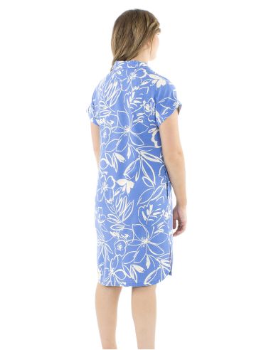 Robe 70% viscose 30% lin boutonnée manches courtes imprimé fleurs