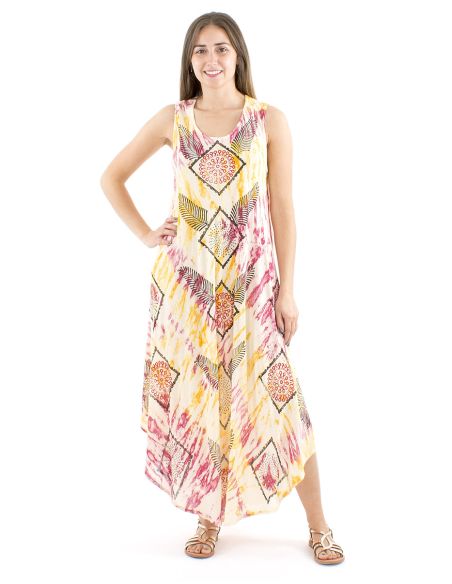 Robe viscose crêpe sans manches marbrée 120cm