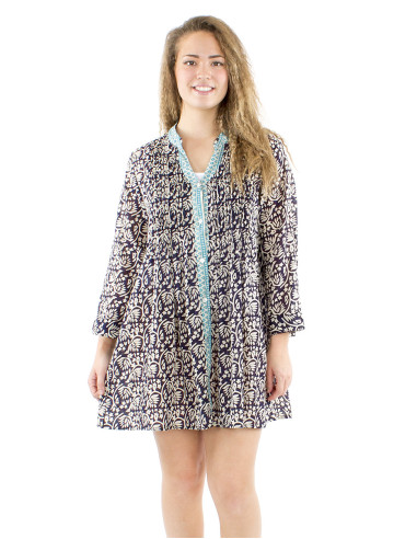 Tunique voile de coton plis buste imprimé block