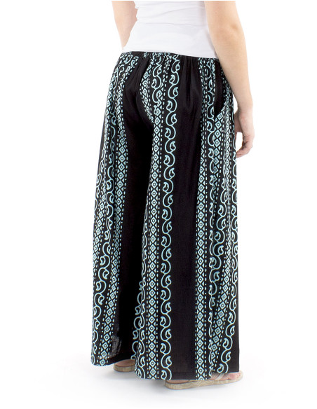 Pantalon coton slub noir imprimé couleur