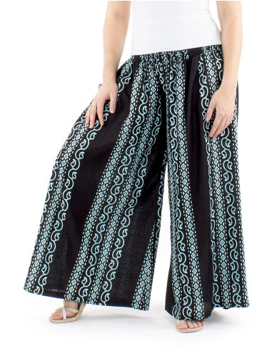 Pantalon coton slub noir imprimé couleur