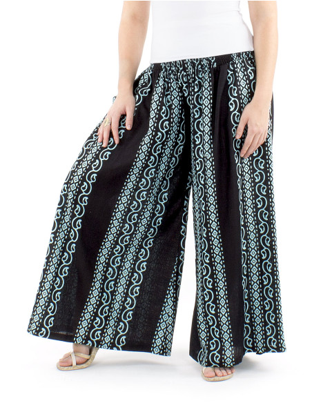 Pantalon coton slub noir imprimé couleur