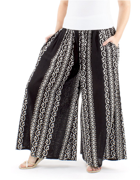 Pantalon coton slub noir imprimé couleur