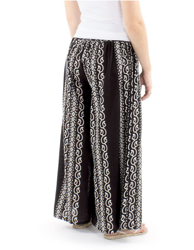 Pantalon coton slub noir imprimé couleur