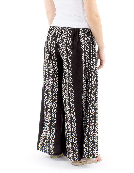 Pantalon coton slub noir imprimé couleur