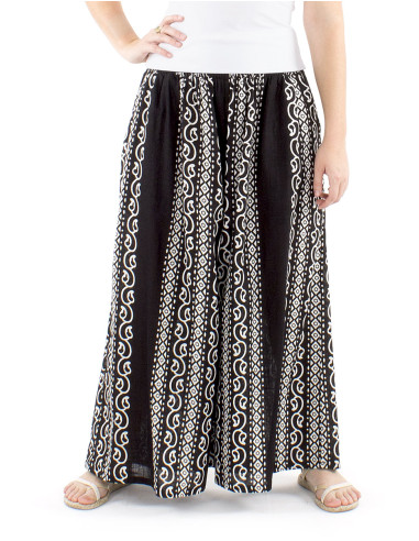 Pantalon coton slub noir imprimé couleur