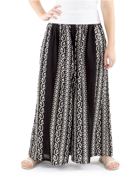 Pantalon coton slub noir imprimé couleur