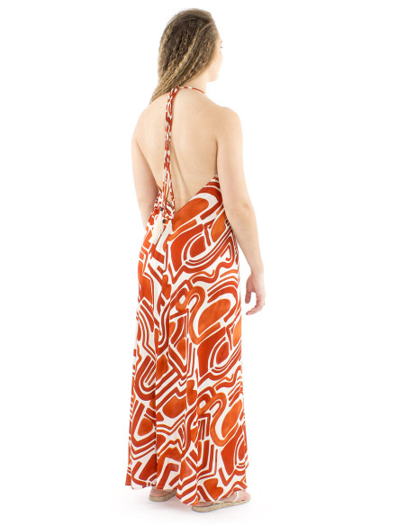 Robe longue viscose dos nu imprimé Graffiti