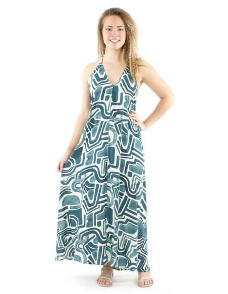 Robe longue viscose dos nu imprimé Graffiti