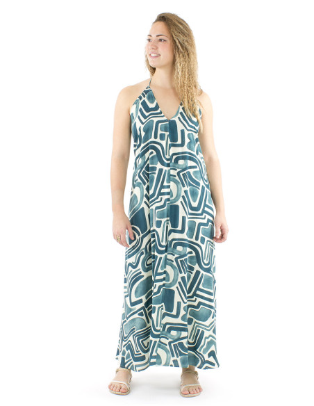 Robe longue viscose dos nu imprimé Graffiti