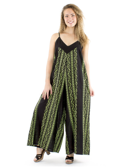 Salopette coton slub noire imprimé couleur