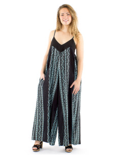 Salopette coton slub noire imprimé couleur 2