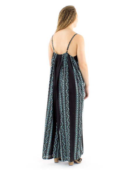 Salopette coton slub noire imprimé couleur