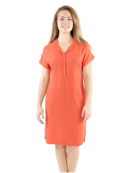 Robe 54% lin 46% viscose col manches courtes