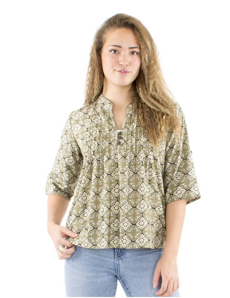 Chemisier coton Block 3 boutons manches 3/4 imprimé 3012