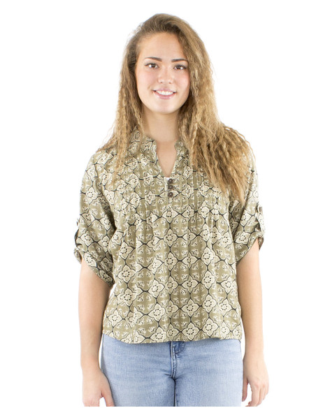 Chemisier coton Block 3 boutons manches 3/4 imprimé 3012