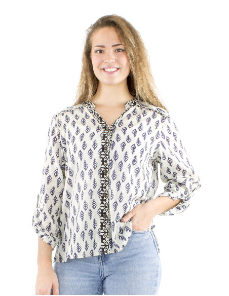 Chemisier voile de coton manches longues boutonné Block