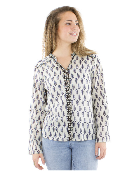 Chemisier voile de coton manches longues boutonné Block