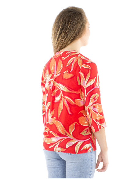 Chemisier viscose manches 3/4 plis poitrine imprimé Jade