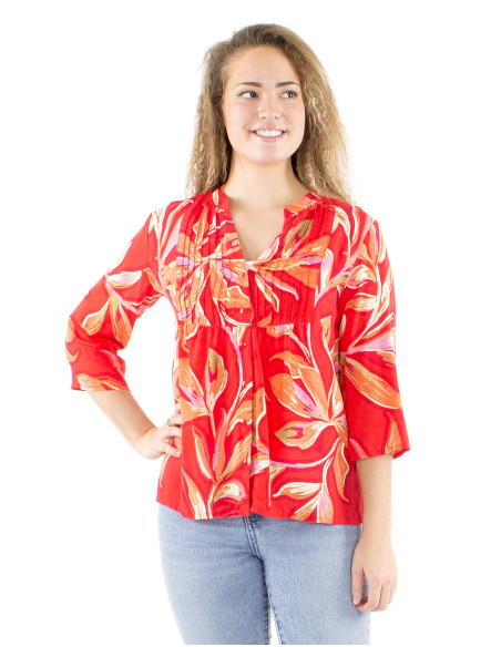 Chemisier viscose manches 3/4 plis poitrine imprimé Jade