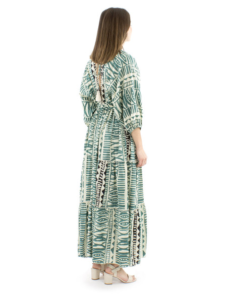 Robe coton block manches papillons col et dos en v