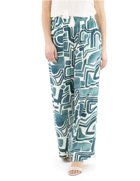 Pantalon viscose large ceinture élastique imprimé graffiti