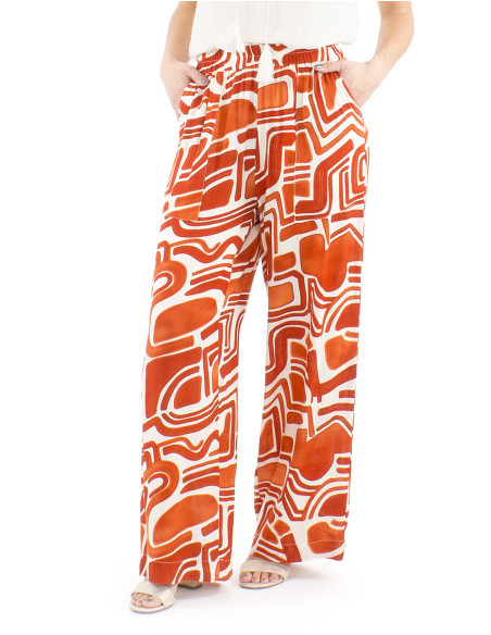 Pantalon viscose large ceinture élastique imprimé graffiti