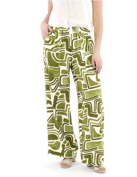 Pantalon viscose large ceinture élastique imprimé graffiti