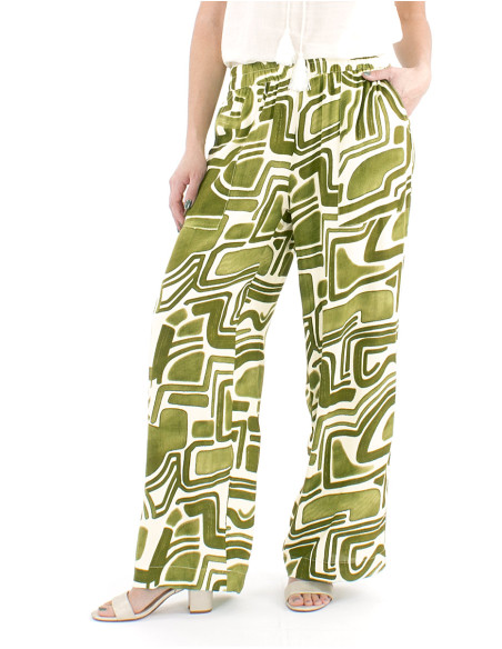 Pantalon viscose large ceinture élastique imprimé graffiti