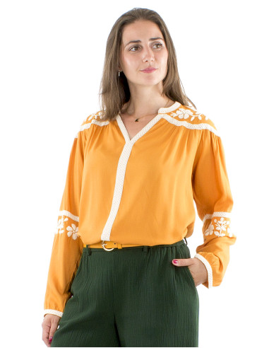 Chemisier viscose brodé main
