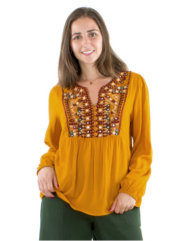 Chemisier viscose Twill brodé miroirs buste