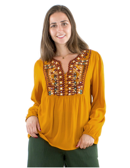 Chemisier viscose Twill brodé miroirs buste