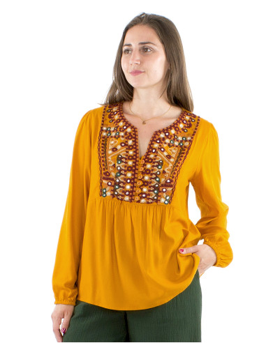 Chemisier viscose Twill brodé miroirs buste
