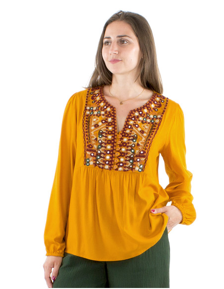 Chemisier viscose Twill brodé miroirs buste