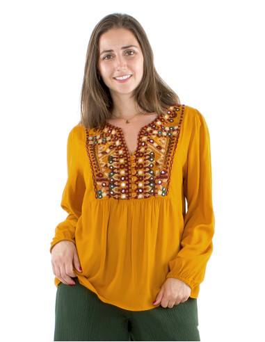 Chemisier viscose Twill brodé miroirs buste