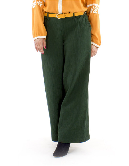 Pantalon coton poches ceinture 1/2 élastique