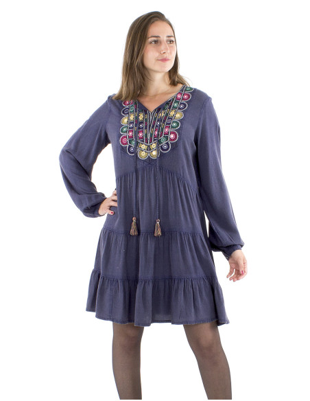 Robe viscose brodée miroirs