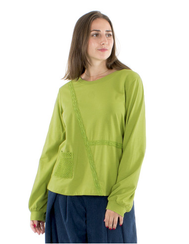 Tee Shirt coton manches longues dentelle