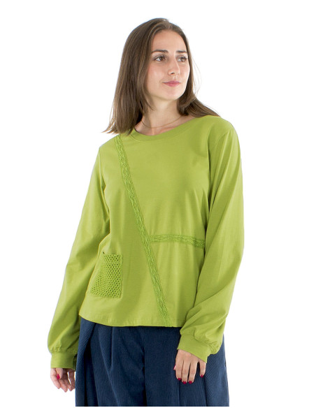 Tee Shirt coton manches longues dentelle