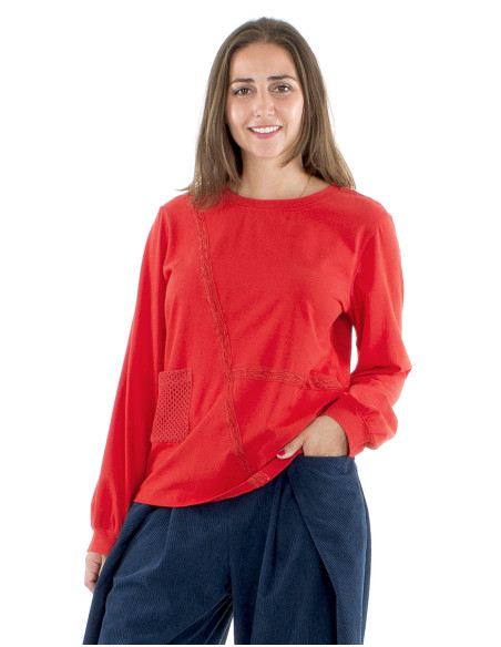 Tee Shirt coton manches longues dentelle